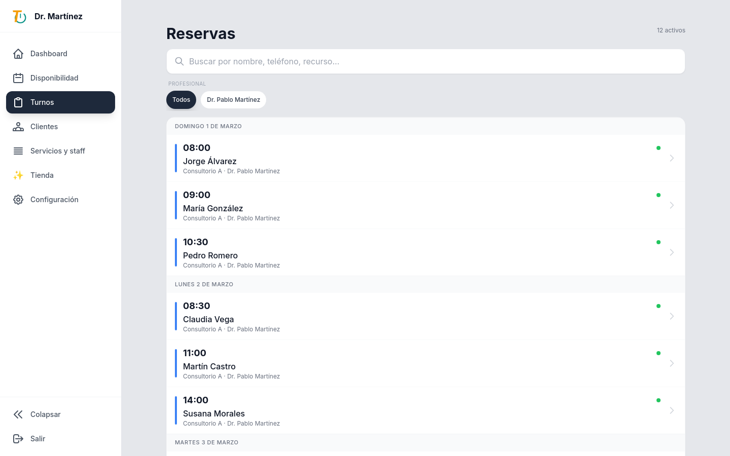 Turnos de consultorio